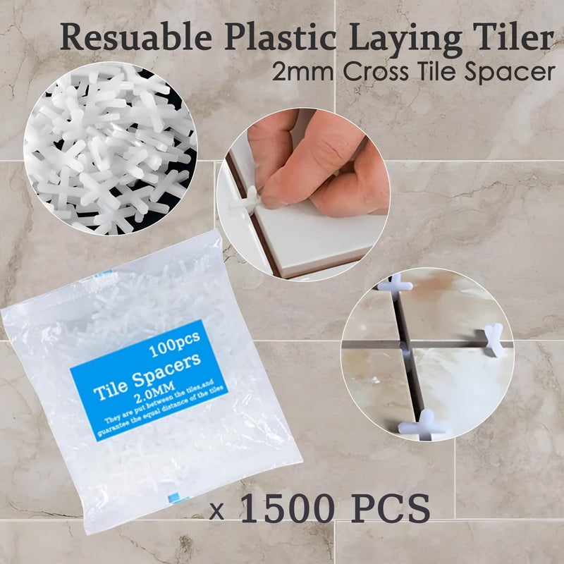 TEANTECH Tile Leveling System Kit,300pcs Reusable 1/16" Tile Leveler Spacers+1500pcs Cross-shaped Tile Spacers+6pcs Wrench+1pack 1/16" Replaceable Spare Steel T-Pin,Tools for Wall Floor Tile Adjustment - Image 5